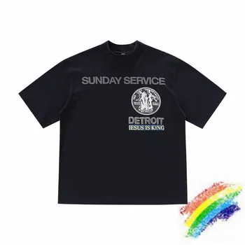 JĖZUS YRA KARALIUS Tee Detroito Miesto Logotipas Ženklelis Kanye West T-shirt sekmadienis Paslaugos, T-marškinėliai Vyrams, Moterims, Negabaritinių Viršūnės