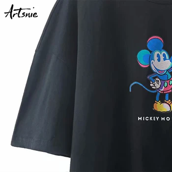 Artsnie mickey mouse spausdinti moterų marškinėliai streetwear atsitiktinis animacinių filmų topai moterų vasaros 2020 m., o kaklo trumpomis rankovėmis t-shirt mujer