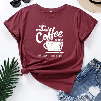 2020 Mados T-Shirt Laišką Kavos Puodelio Spausdinti Marškinėlius Plius Dydis Moterų Marškinėliai O Kaklo Trumpomis Rankovėmis Tees Medvilnės Vasaros Viršūnes