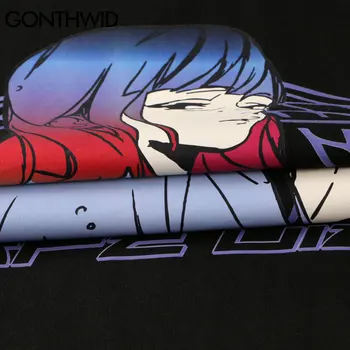 GONTHWID Tshirts Harajuku Anime ir Animacinių filmų Mergina Spausdinti Trumpas Rankovės Streetwear Tees Marškinėliai Hip-Hop Atsitiktinis Medvilnės Marškinėliai Mens Viršūnės