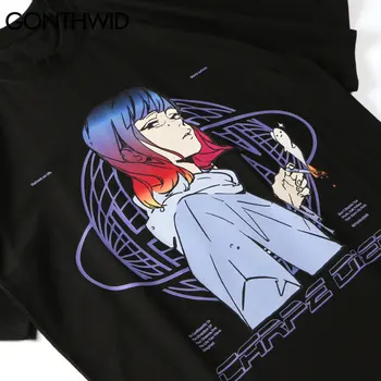 GONTHWID Tshirts Harajuku Anime ir Animacinių filmų Mergina Spausdinti Trumpas Rankovės Streetwear Tees Marškinėliai Hip-Hop Atsitiktinis Medvilnės Marškinėliai Mens Viršūnės