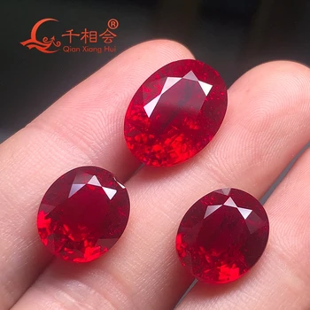 Tailandas sumažinti Dirbtinių balandžių kraujo raudona rubino ovalo formos korundas perlas akmuo su plyšių ir intarpų