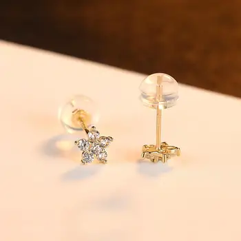 CZCITY Prekės ženklo Projektavimo 14 KARATŲ tikro Aukso Mažų Gėlių Stud Auskarai Moterims, Merginos, Pažintys, Mėlynos arba Baltos spalvos Mikro CZ Fine Jewelry Brincos