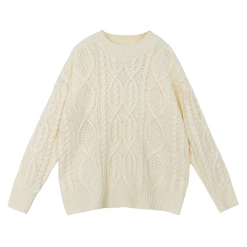 2 spalvų 2019 m. rudens ir žiemos vientisos spalvos twist ilgomis rankovėmis megztinis storas megzti moteriški megztiniai (C9206)