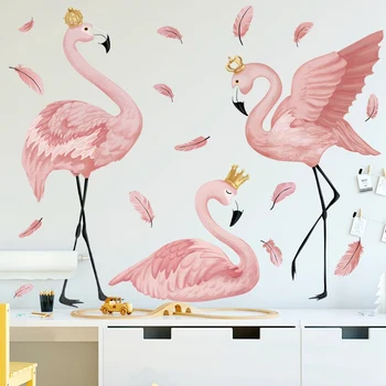 Flamingo Karalienė Sienų Lipdukai Gyvenimo kambario, Miegamasis, Vaikų kambarys Darželio Sienų Dekoras Meno Freskomis Baseboard Vinilo Lipdukai