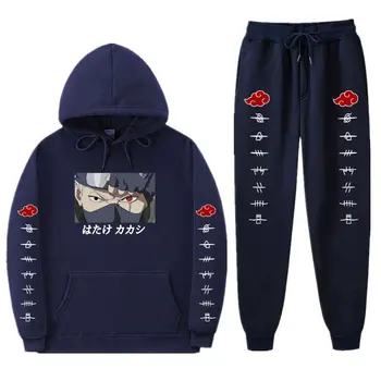 Japonijos Streetwear KAKASHI Hoodies Rinkiniai Žiemos prakaito homme 2 Vienetų Rinkinių Naruto Hoodie Palaidinukė kelnės Vyrams Palaidinukė Kostiumas