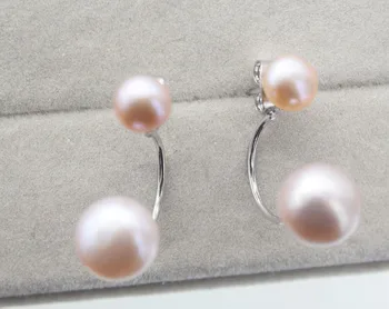 Gėlavandenių perlų balta/rožinė/violetinė/sidabrinė 6-10mm stud auskarai FPPJ didmeninė karoliukai pobūdis