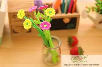 48pcs/daug Gražių 3D Gėlių dizainas Gelio Rašiklis 0.38 mm, Juoda lnk Kawaii Raštinės reikmenys Biuro medžiagos, mokyklinės prekės,