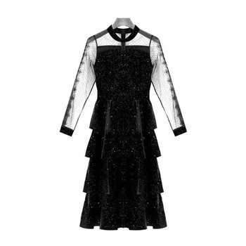 Elegantiškas ilgomis Rankovėmis Blizgančiais Suknelė Juodos spalvos Akių Moteris Dizaineris Gotikos Suknelė 2021 Naujas Šalis Gimtadienio Suknelė Moterims Pavasario Drabužių