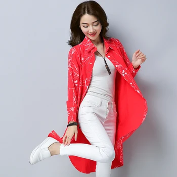 Plus Size Kimono Palaidinė Tunika 2019 Naujas 3d Atspausdintas Ilgai Blusas Femininas Pavasarį, Rudenį ilgomis Rankovėmis Medvilnės Skalbiniai, Marškiniai Viršūnes Mujer