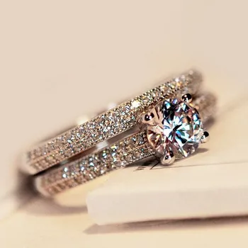 Vecalon 3 spalvų Porą metų Jubiliejų žiedas 5A Cirkonis Cz 925 sterlingas sidabro Dalyvavimas vestuvių Juostoje žiedai, moterų Nuotakos Papuošalai