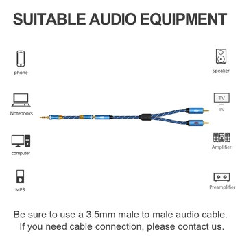 EMK 3.5 mm AUX Splitter 2RCA Kabelis Moterų ir Vyrų 3.5 RCA Stereo Audio Kabelis-prailgintojas už Telefoną, Tabletės MP3 Garsiakalbis 30cm