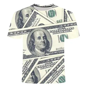 2020 naujas 3D spausdintų banknotų doleris T-shirt vyrams vasaros atsitiktinis trumparankoviai 3D T-shirt viršų