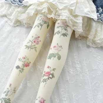 Japonijos šviežias ir saldus Lolita spausdinimo kojinės Lolita retro rose pėdkelnės moksleivė antblauzdžiai cute lolita minkštas mergina COS