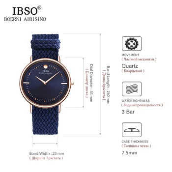 IBSO Naujas 7,5 MM-Ultra plonas Vyrai Laikrodžiai 2019 Mėlynos ir Juodos spalvos Nailono Pintas Dirželis Kvarcinis Laikrodis Atsitiktinis Mados Žiūrėti Vyrų Laikrodis
