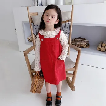 2020 m. Rudenį Naujų Mergaičių suknelė bendras velvetas dizaino raudonos spalvos kūdikių, mergaičių suknelės medvilnės vaikų mergaičių drabužiai