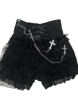 Originalaus Dizaino Lolita Rock, punk multi-layer nėrinių ziajać sijonas Tamsiai Juostelės Vasaros Žiemos Japonijos gotikos juodo tinklelio mini sijonas