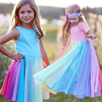 2020 m. Pavasario Mergaitės Suknelė Nauja Atvykimo Vaikai Pastelinių Vaivorykštė Suknelė Medvilnės Kulkšnies ilgis Princesė Suknelė Mergaitėms Kasdieniai Drabužiai