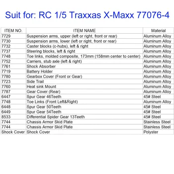 RC Automobilių Reikmenys pakabos svirtys kojų nuorodos tiesiakrumplės pavaros amortizatorius, važiuoklės šarvai slydimo plokštė Traxxas x-maxx 77076-4