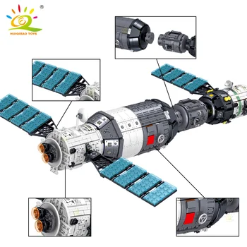 HUIQIBAO ŽAISLAI 1608pcs kosminę Stotį Erdvėlaivis Blokai Miesto Maršrutiniai Palydovinės Astronautas Duomenys Plytų Rinkinys Vaikams