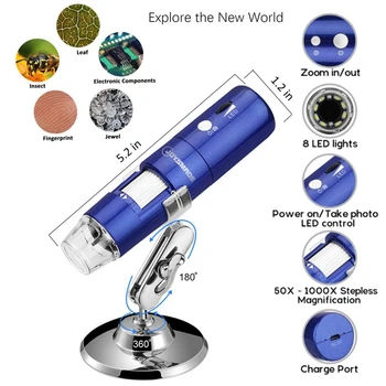 KARŠTO Belaidžio Wifi USB Skaitmeninis Mikroskopas Nešiojamas su 2MP,1080P HD,1000x Didinimo ir Mini Pocket Įkrovimo Vaikai Micros