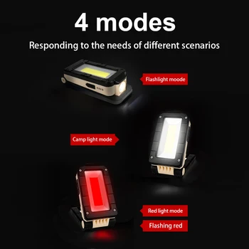 USB Įkrovimo COB Darbą Šviesos Portable LED Žibintuvėlis Reguliuojamas Vandeniui Kempingas Žibintų Magnetas Dizainas su Energijos Ekranas