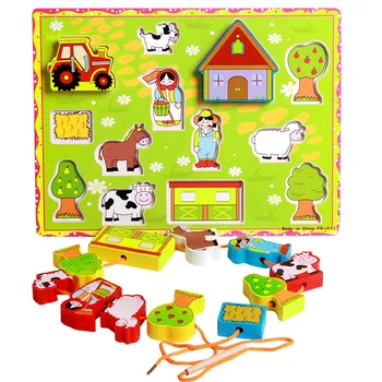 2020 NAUJAS Ūkis Įspūdį Karoliukai Threading Montessori Ugdymo Mediniai Žaislai Vaikams Speelgoed Brinquedos Jouet Enfant