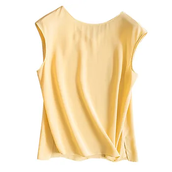Silviye Slouchy atsitiktinis paprasta vientisos spalvos visų rūšių šilko berankoviai marškinėliai bako viršuje apvalios kaklo tiesiai į viršų vasaros