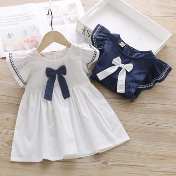 Malayu baby girl dress vasaros naują cute girl medvilnės žiedlapis rankovės lankas suknelė 2-6 metų vaikams laisvalaikio drabužiai