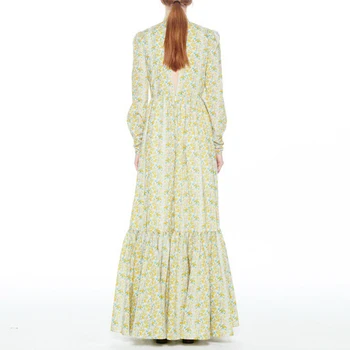VGH Prarasti Spausdinti Moterų Suknelė Bowknot Apykakle ilgomis Rankovėmis Aukštos Juosmens Tuščiaviduriai Iš Backless Elegantiškas Maxi Suknelės Moterų Mados 2020 m.