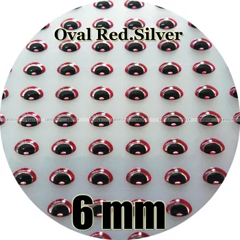 6mm 3D Ovalo formos Raudona.Sidabro-Didmeninė 500 Minkštas Formuoti 3D Holografinio Žuvies Akis, Skristi, Konduktorius, Suvilioti, Amatų