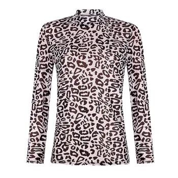 Europos Populiarus, Mada, Retro Stiliaus Seksuali Moteris Leopardas Spausdinti Perspektyvos, O Kaklo Visą Rankovėmis Tee Viršų Plonas Megztinis marškinėliai