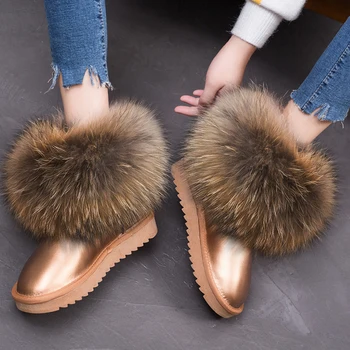 RUIYEE moteriški žieminiai batai odiniai sniego batai lapės kailio moteriški batai 2018 naujas nekilnojamojo plaukų šiltas batai