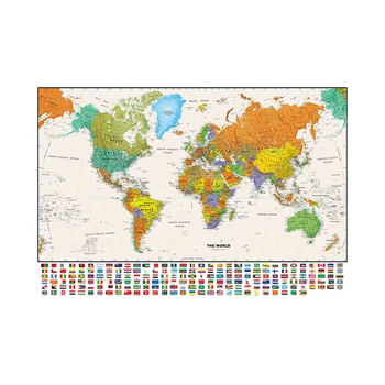 150x225cm Pasaulyje Fizinis Žemėlapis su Nacionalinėmis Vėliavomis, Švietimo ir Kultūros neaustinių Purškimo Pasaulio Žemėlapyje Tapetai Kelionės Dovanos