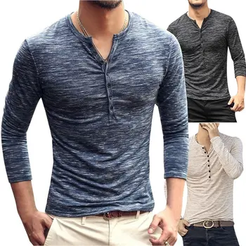 HEFLASHOR 2018 Naujas Henley marškinėliai ilgomis Rankovėmis Mados Dizaino Slim Mygtuką Atsitiktinis Outwears Populiarus Drabužių vyrams