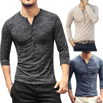 HEFLASHOR 2018 Naujas Henley marškinėliai ilgomis Rankovėmis Mados Dizaino Slim Mygtuką Atsitiktinis Outwears Populiarus Drabužių vyrams