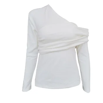 S-L Seksualus Off Peties Asimetrinė moteriški marškinėliai Topai Moterų Slim ilgomis Rankovėmis Mados Black Marškinėliai Rudenį 2021
