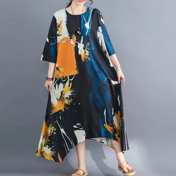 Moterų Suknelė Plius Dydis 2020 Metų Vasaros Sundress Meno Etninės Spausdinti Maxi Ilgio Suknelės Vintage Cotton-Line Suknelė Skraiste Femme Vestidos