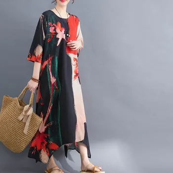 Moterų Suknelė Plius Dydis 2020 Metų Vasaros Sundress Meno Etninės Spausdinti Maxi Ilgio Suknelės Vintage Cotton-Line Suknelė Skraiste Femme Vestidos