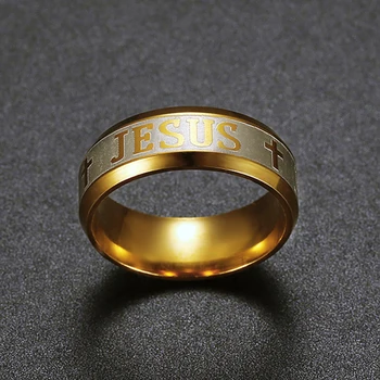 Krikščionių Mokyti Kristaus Kryžiaus Žiedas Vyrams Kietas, Aukso Spalvos Nerūdijančio Plieno Vyrų Žiedai Religinių Juvelyrikos