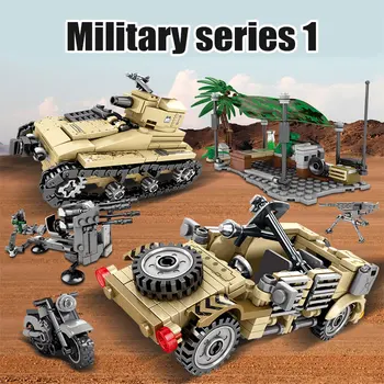 Miestas, Karinės Armijos Sunkvežimių Modelio Blokai WW2 Bakas Vežime Automobilių Karių Ginklas Plytų Žaislai Vaikams Berniukams