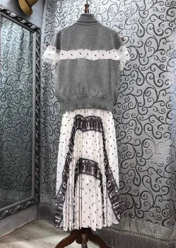 Golfo Suknelė 2020 M. Rudens Žiemos Stiliaus Moteris Derliaus Spausdinimo Kratinys Trumpas Rankovės Vidurio Blauzdos Ilgis Pilka Mėlynas Megztinis Suknelė