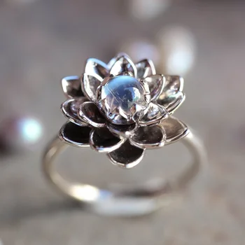 Mažas Šviežių Moonstones White Lotus Gėlių Žiedai Kristalų Cirkonis Dalyvavimas Pasiūlymą Žiedas Moterų Vestuvės Dovanų