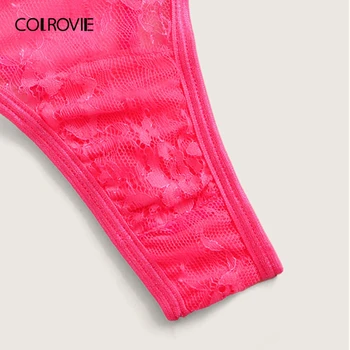 COLROVIE Neon Pink Gėlių Nėrinių Underwire Seksualus apatinis Trikotažas Nustatyti Moterų Artimieji 2019 Lounge Liemenėlė Ir Dirželius Moterų apatinio Trikotažo Komplektas