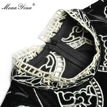 MoaaYina Mados Dizaineris suknelė Rudenį Moterų Suknelė Stovėti apykakle ilgomis rankovėmis Tuščiaviduriai Iš Siuvinėjimo Derliaus Aksomo Suknelės