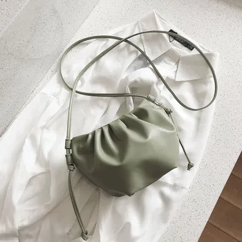 Moterų crossbody maišelį Naujas klostuotas kukulis bun korėjos stiliaus madinga, paprasta, gryna spalva PU krepšys Debesis maišelį Pečių Maišą Hobos krepšys