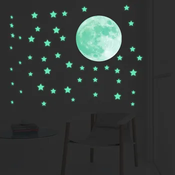 Fosforescuojančiomis Šviesos 3D Stereo Siena Lipdukas Grindų Plakatas Lubų Žvaigždės, Mėnulis Namų Dekoro Miegamojo Puošmena Fosforescente Decal