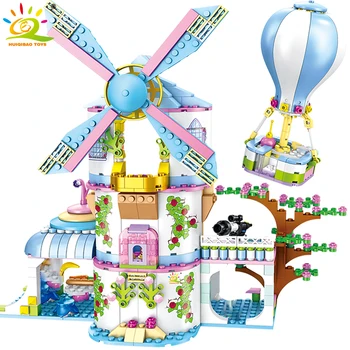 HUIQIBAO 620pcs vėjo malūnas Svajonių Namo Statyba Blokai Miesto Draugų Balionas Mergaitė Princesė Pav Plytų Žaisti Namus, Žaislai Vaikams