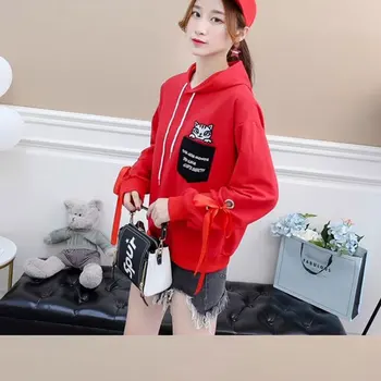 Katė kišenėje kpop negabaritinių moterų megztinis hoodies juoda rausva palaidinukė streetwear japonijos plius dydis estetinės hoodie rudenį 2019