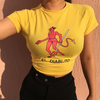 14 Stiliaus Mados Laišką, Print T-shirt Atsitiktinis Vasarą nauju Moterų Slim Trumpas Rankovės Animacinių filmų Spausdinimo Trumpi Marškinėliai Viršuje 2019 Naujas